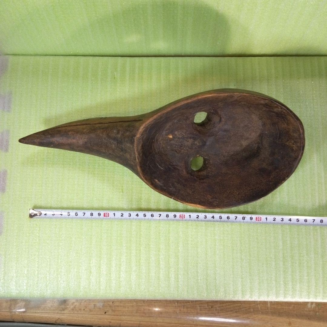 木製　木彫り　鳥人間のようなマスク　お面　レトロ　アンティーク　オブジェ