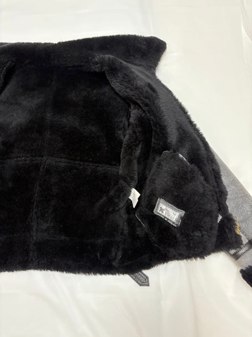 羊革　フライト　レザー　ムートン　B-3 ライダース　ジャケット　短丈　黒