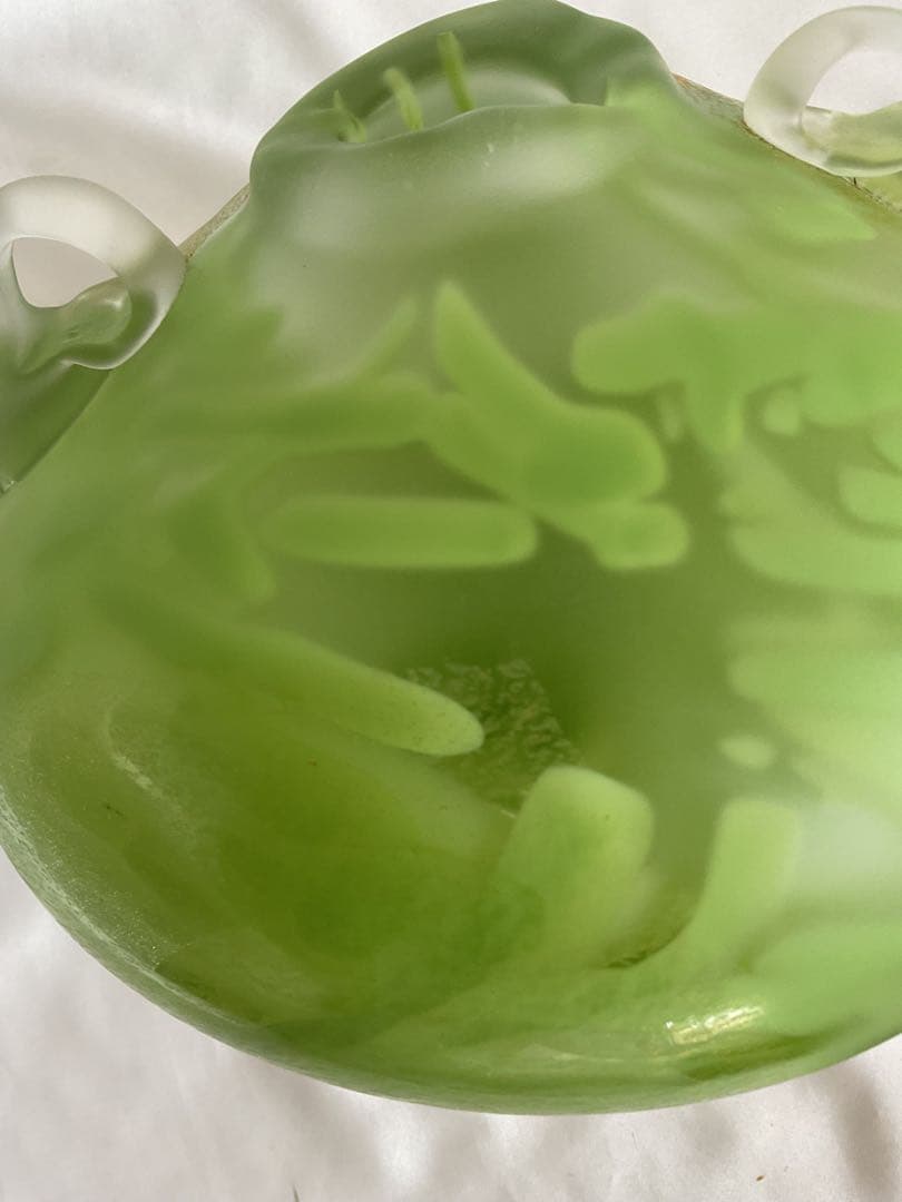 藤田喬平　美しいグリーン模様「ガラス扁壺」