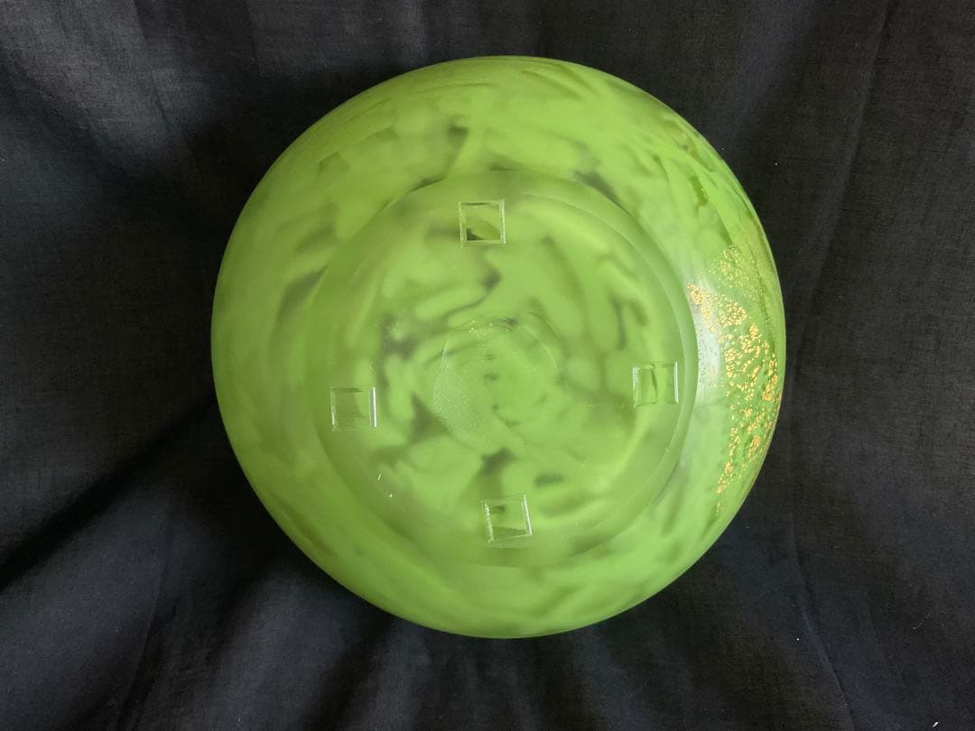 藤田喬平　美しいグリーン模様「ガラス扁壺」