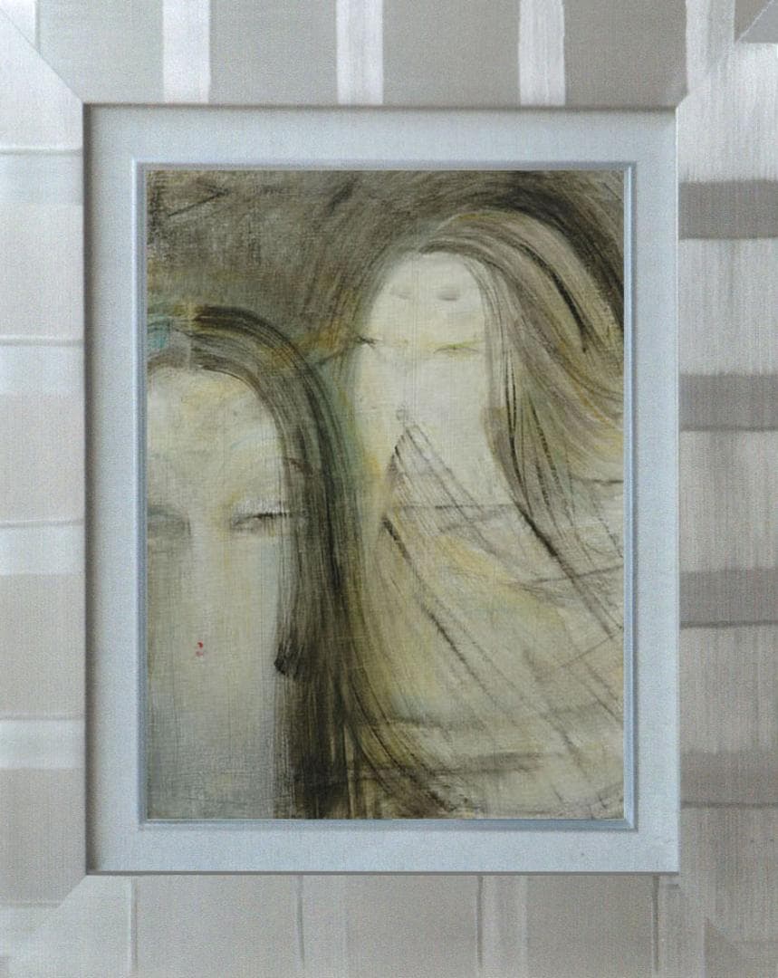 油絵 絵 絵画インテリア 額付(青緑＋金色の枠) F6-050413 人物女性像