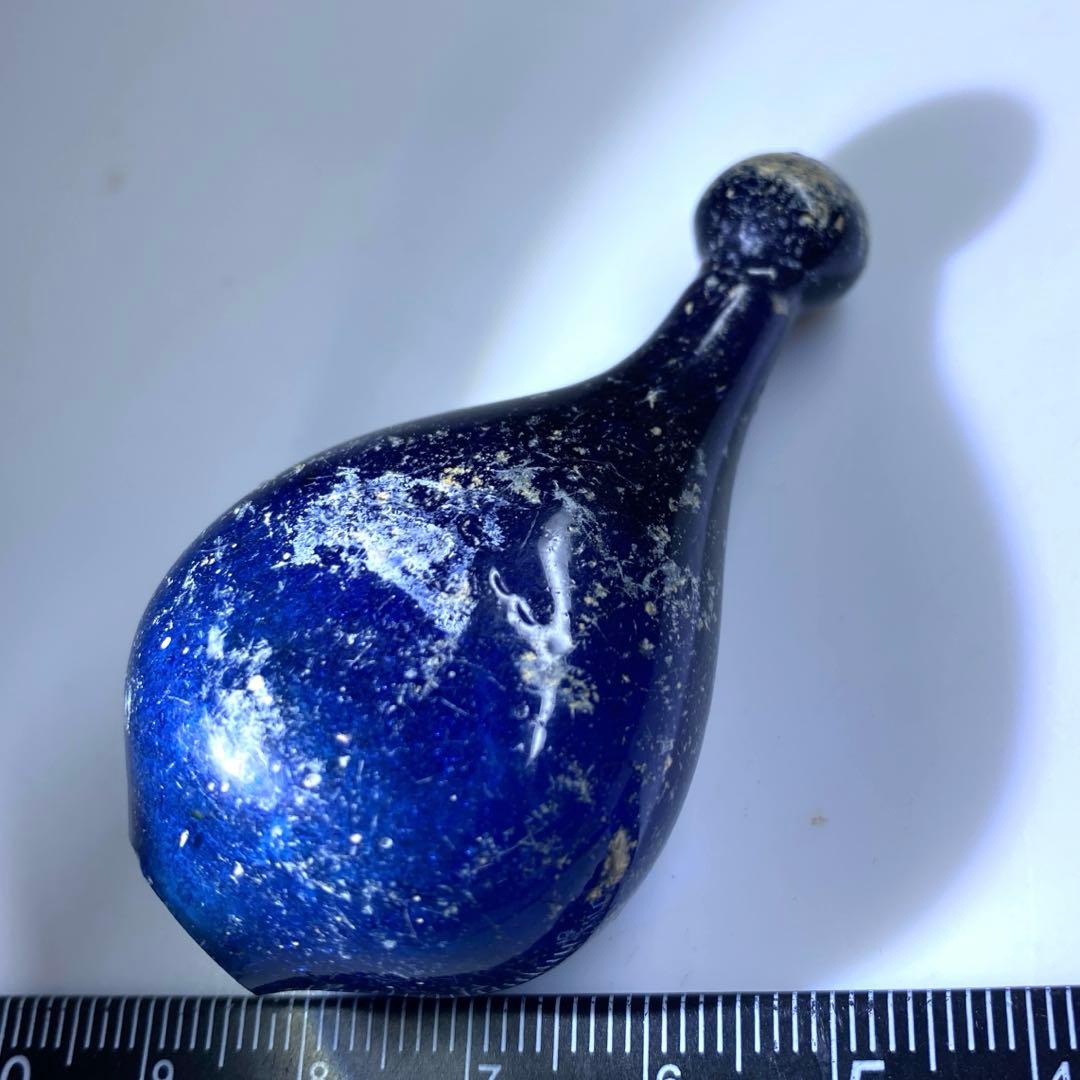 古代ローマングラス　銀化涙壺　縦約5.8㎝　東Y7-0402☆2F