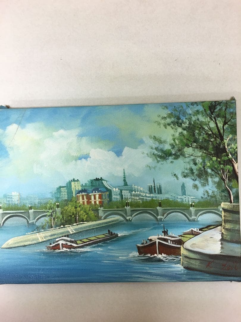 油絵手書き肉筆画33✖️24センチ4号サイズ  パリのセーヌ川クロツト作