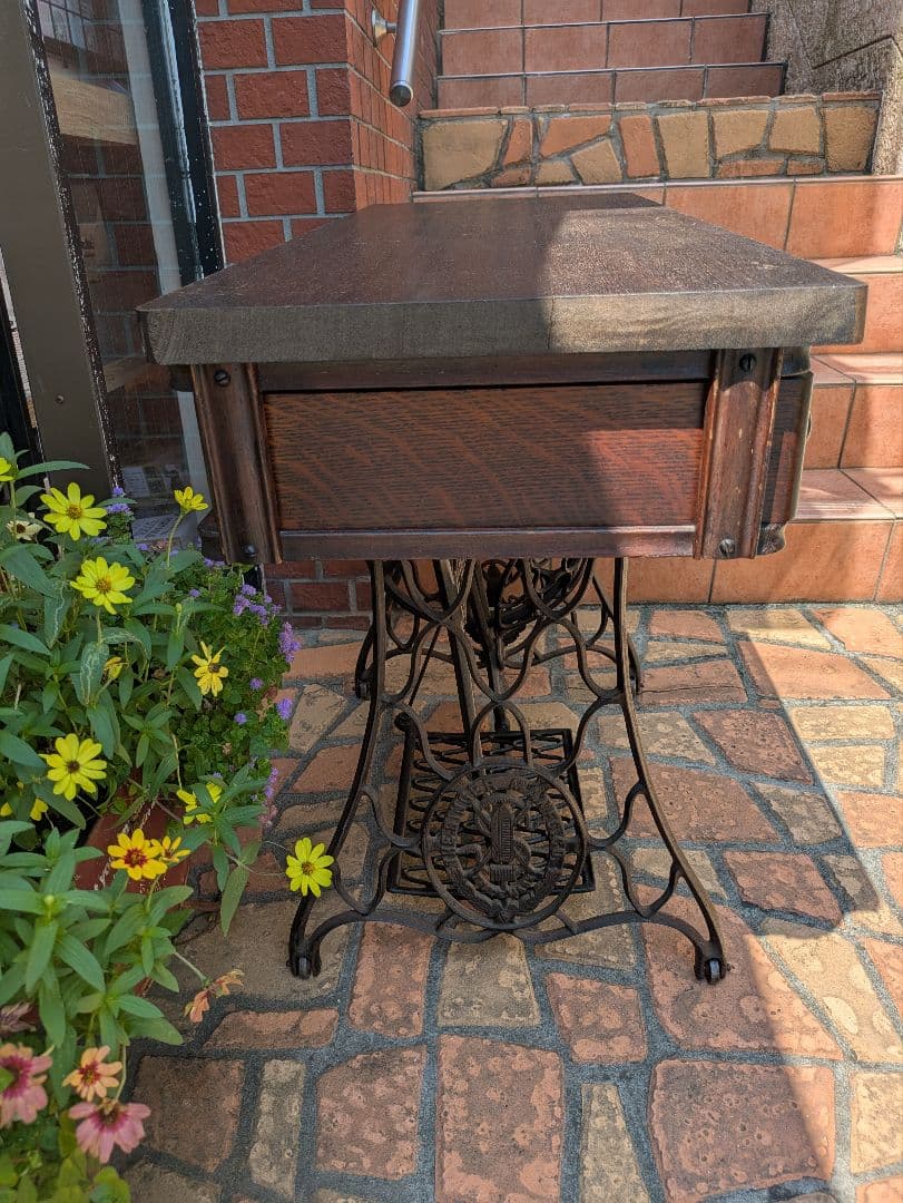 【送料込】シンガー ミシン台 アンティーク アイアン 古材PCデスクカスタム