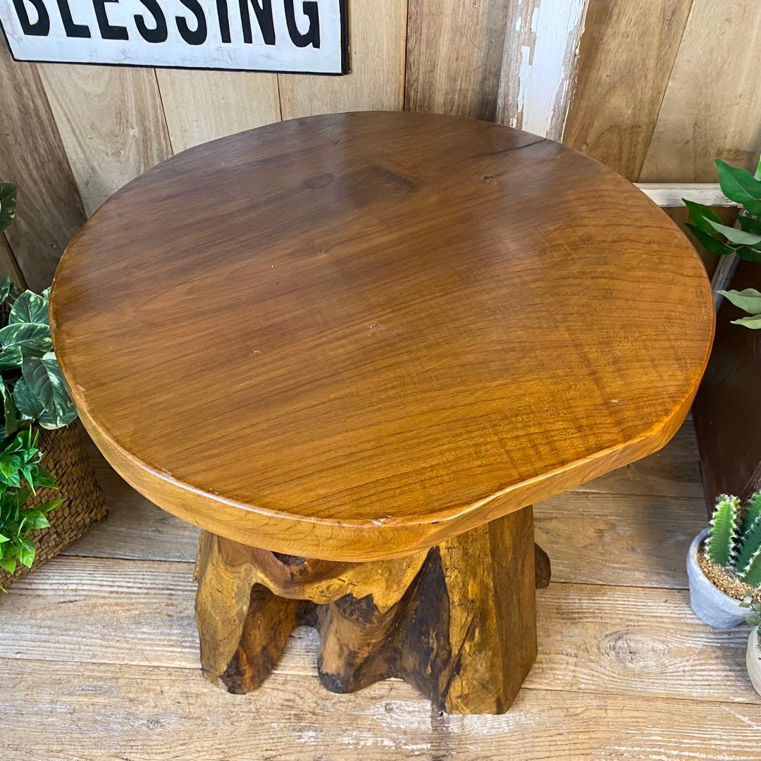 新商品入荷オールドチーク天然無垢丸太花台L（50㎝×48㎝）サイドテーブル飾り台