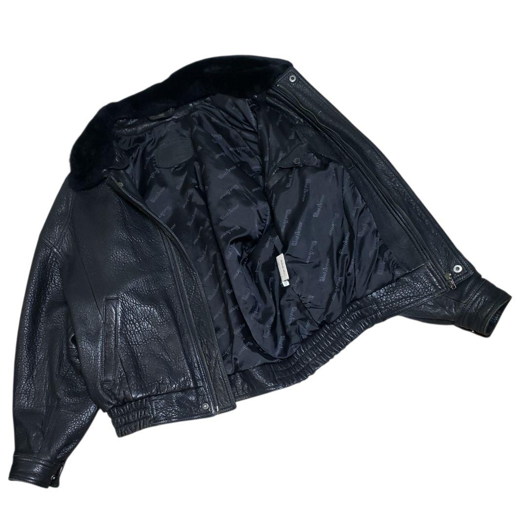 羊シボ革　短丈　A-2 G-1モチーフ　シングルライダース黒　襟ボア取外可　LL