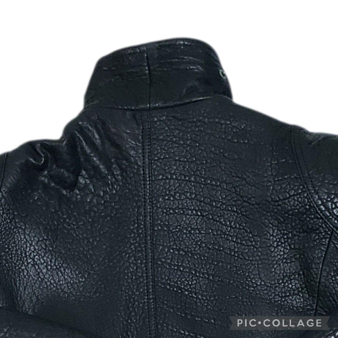 羊シボ革　短丈　A-2 G-1モチーフ　シングルライダース黒　襟ボア取外可　LL