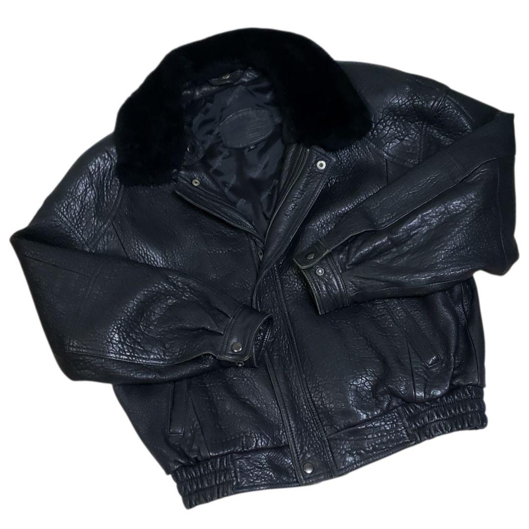 羊シボ革　短丈　A-2 G-1モチーフ　シングルライダース黒　襟ボア取外可　LL