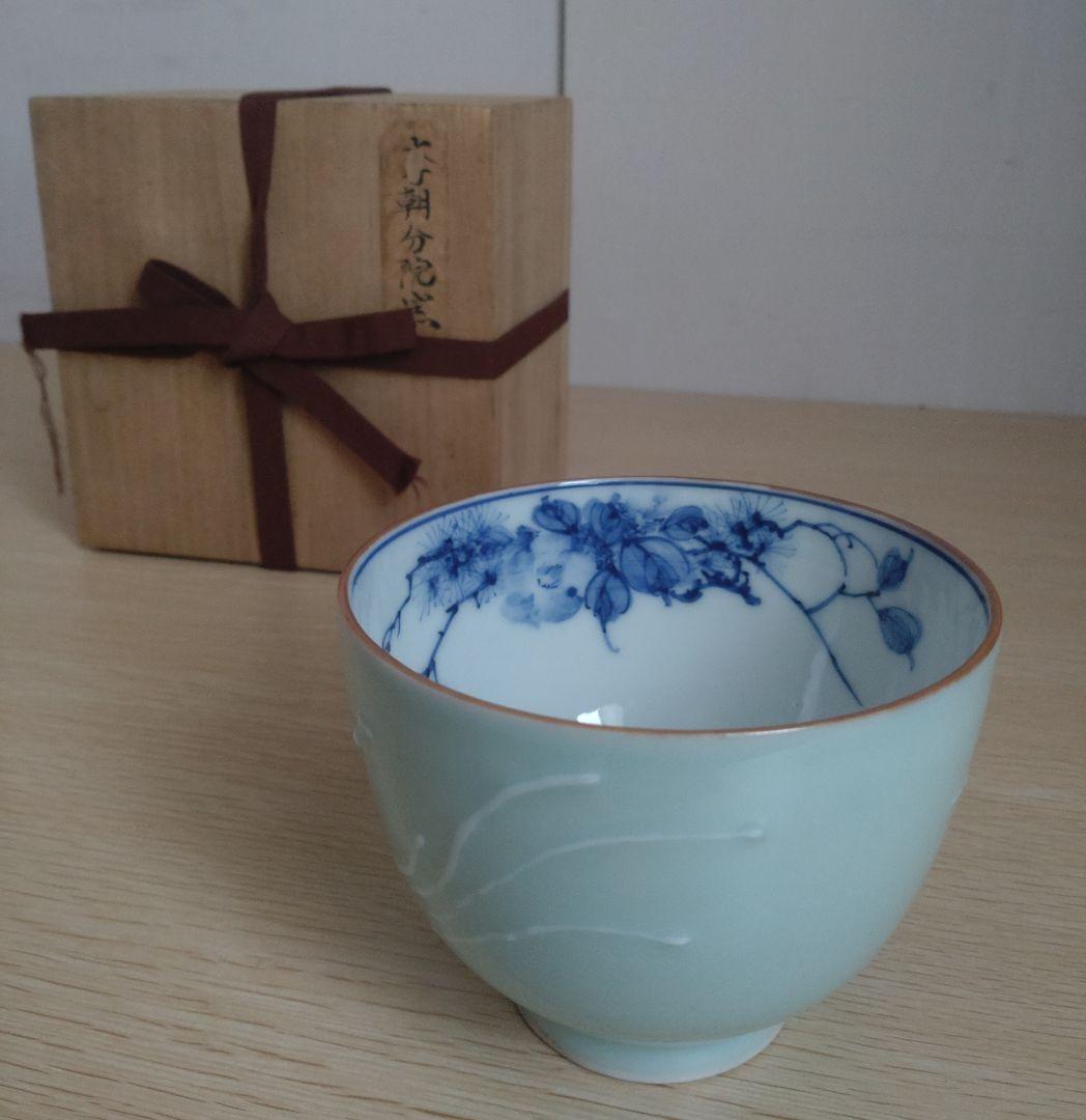 李朝　分院窯　高麗茶盌　青磁染付茶碗　鳳凰文　朝鮮古陶磁　祥瑞　古染付