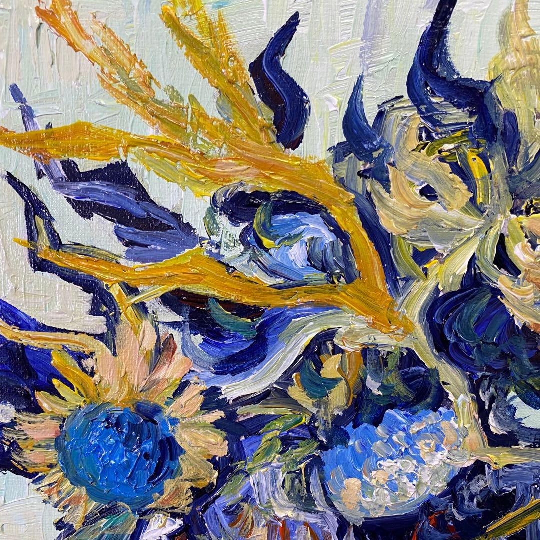 ゴッホ模写油絵額縁付き30×40cm 名画インテリア銅の花瓶のアミガサユリ油彩画