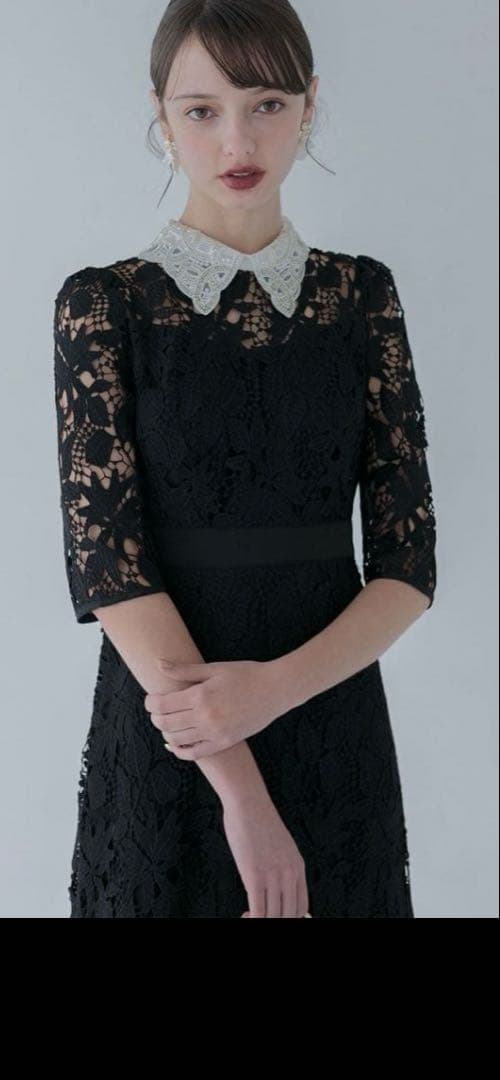 Leja 花柄レースビジューカラーAラインワンピースドレス