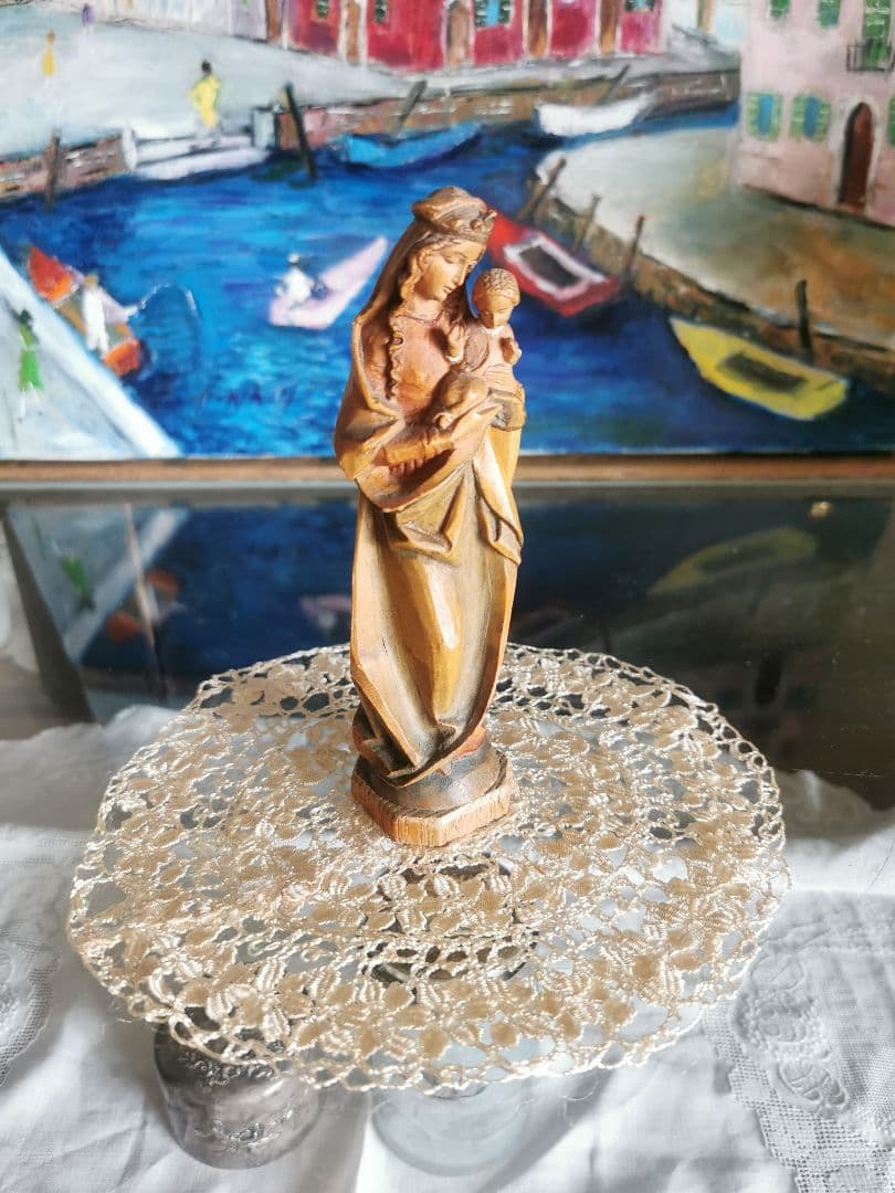 アンティークイタリア マルチーズレース 黄金色の絹糸ボビン編 ≒19㎝ドイリーδ