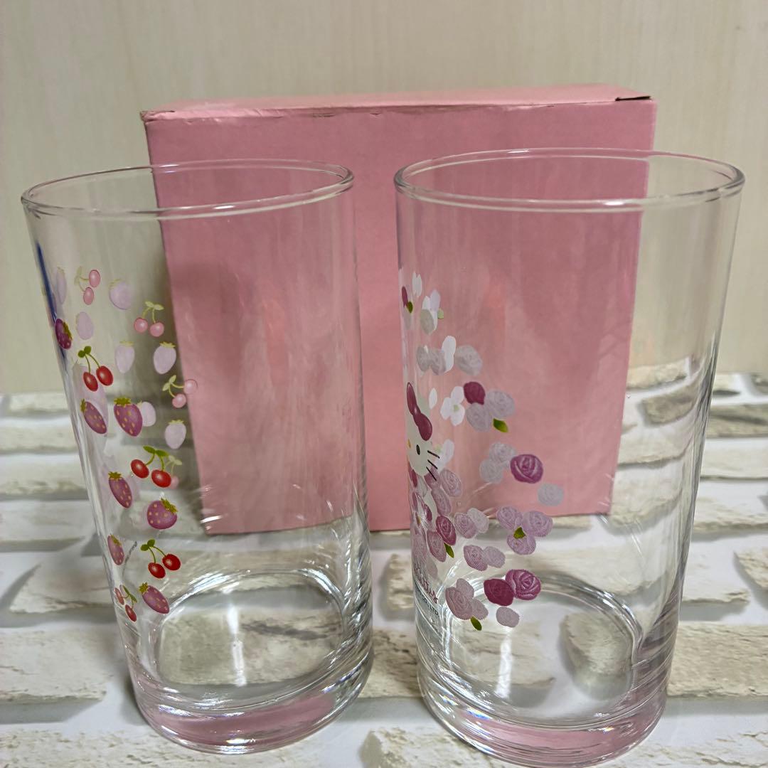 レア！貴重！ハローキティ いちご柄バラ柄グラス 2個セット サンリオ 2000年