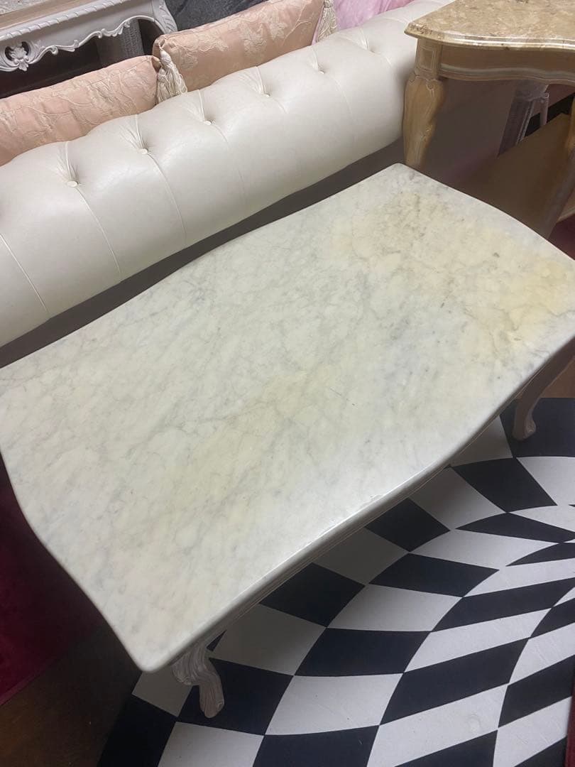 希少 ロココ♡ヴィンテージ♦️猫脚 彫刻 大理石天板 テーブル♦️フレンチ♦️引き取り