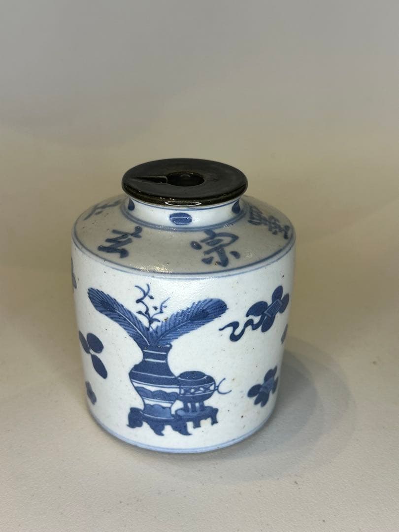 中国　清代　青花染付　小壺　醤油差し　手描き　古陶磁　中国古美術