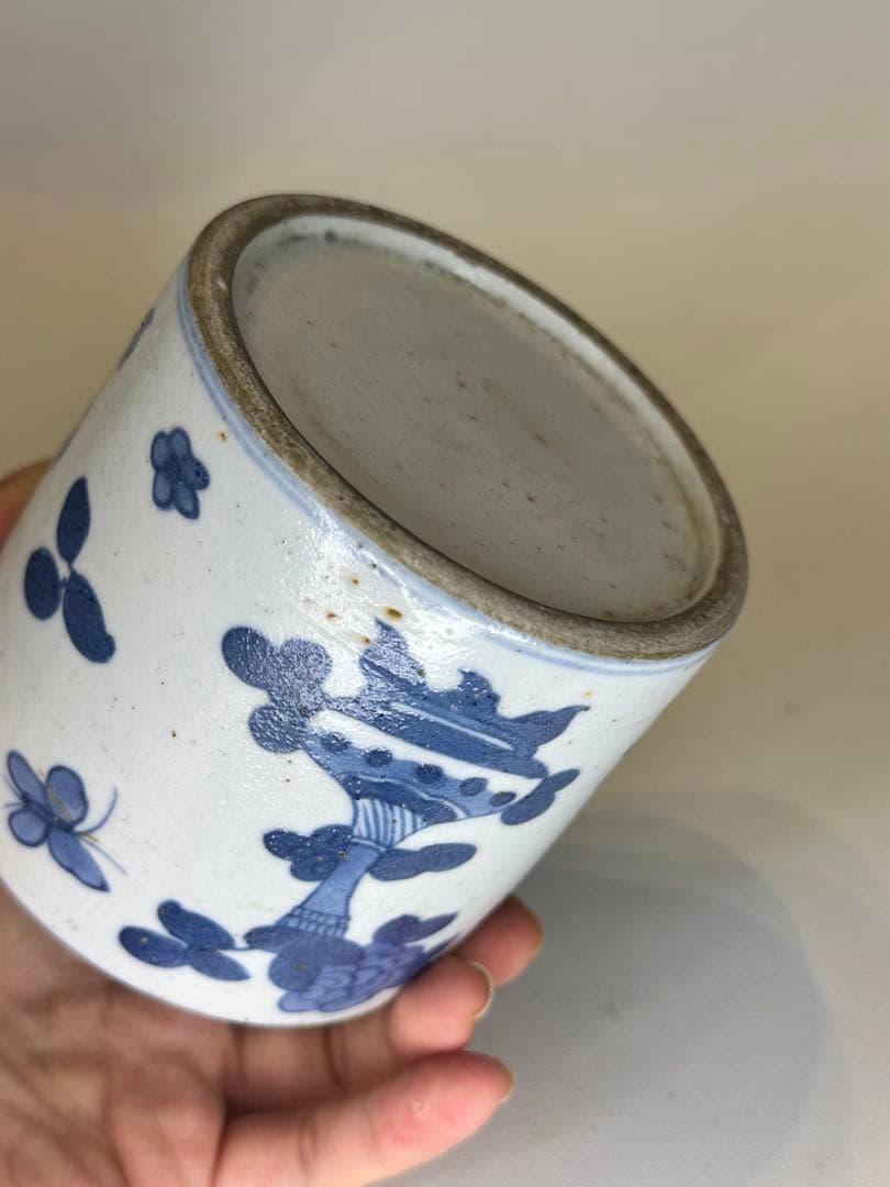 中国　清代　青花染付　小壺　醤油差し　手描き　古陶磁　中国古美術