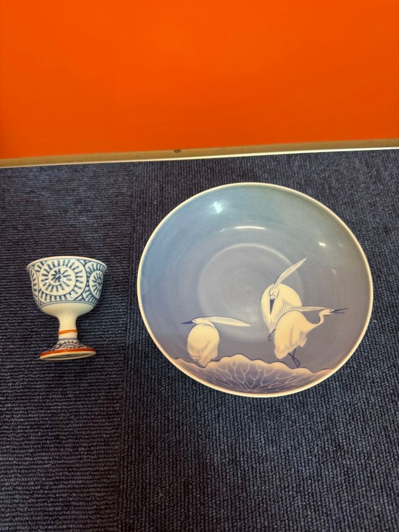 2007 其泉　染付白鷺文皿1客　蛸唐草文高台盃1客　未使用