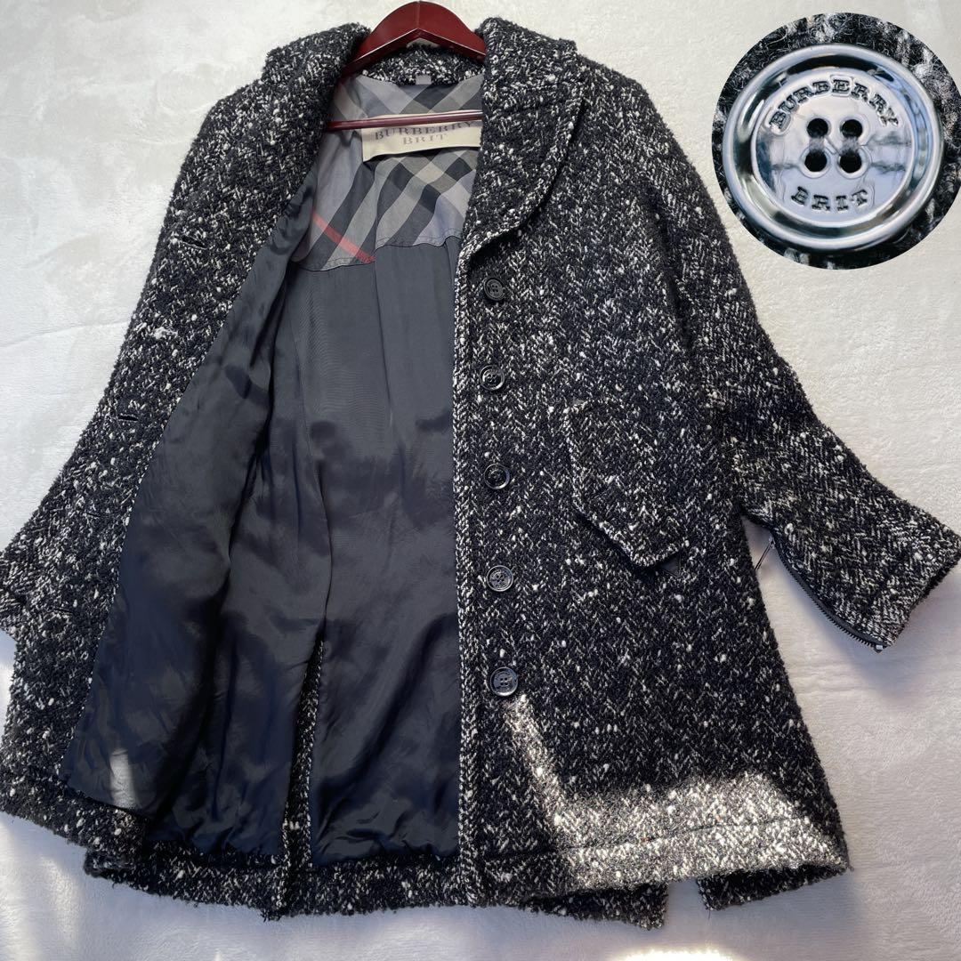 美品　バーバリーブリット　ロングコート　ウール　レザー　ノバチェック