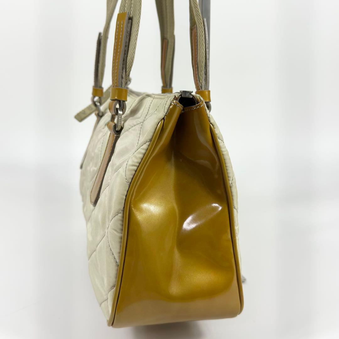 00s PRADA キルティングナイロン ショルダーバッグ ベージュ 3角ロゴ
