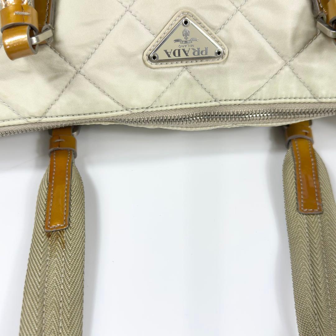 00s PRADA キルティングナイロン ショルダーバッグ ベージュ 3角ロゴ