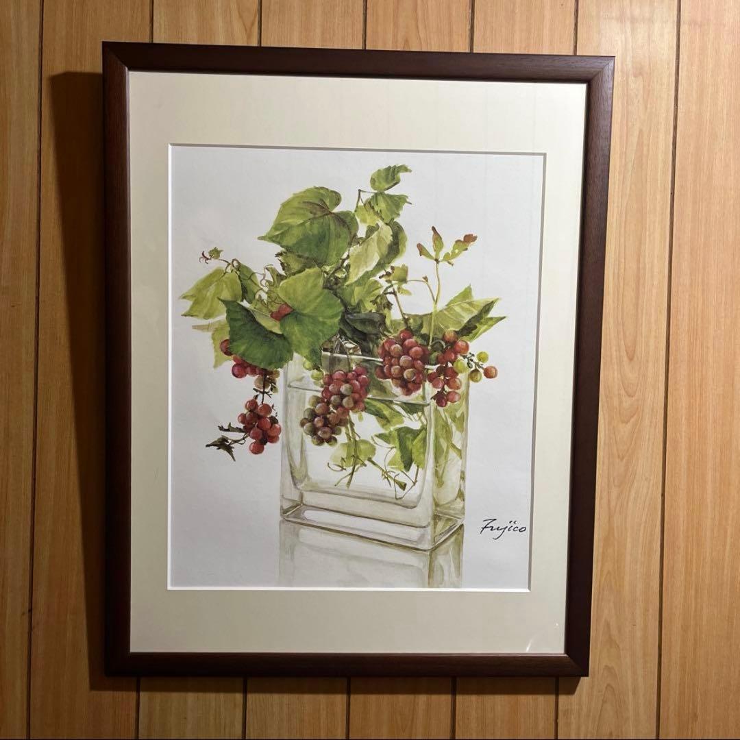 アート　絵画　橋本不二子　美術品　額　46×58cm 水彩画　植物画　縁起物