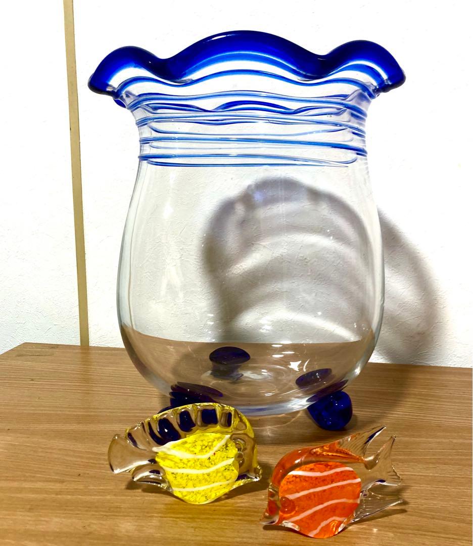 昭和 金魚鉢 アンティーク レトロ 猫脚硝子 大サイズ 珍品
