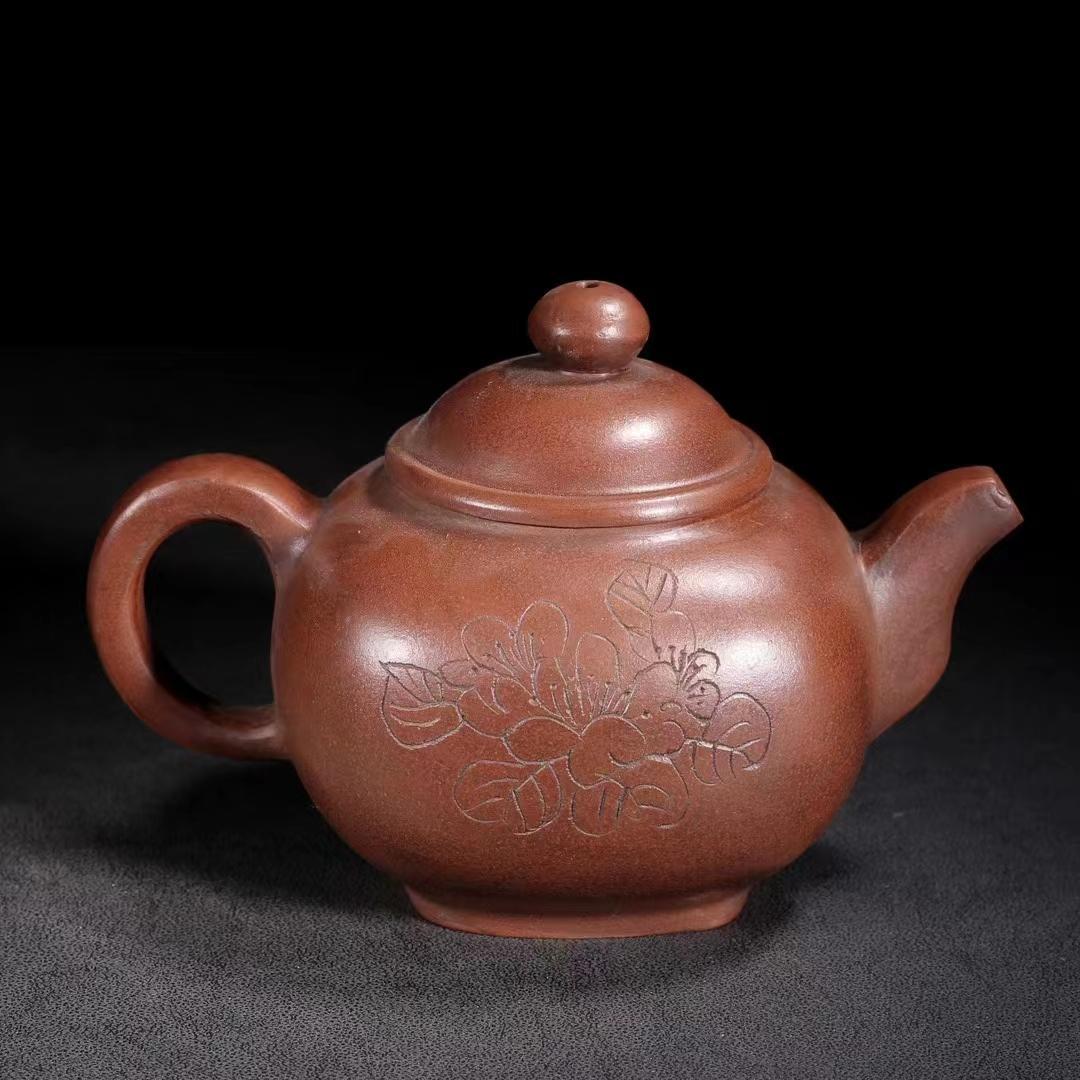 中国古美術・原鉱底槽清泥養神紋・紫砂壺・底款:顧景舟・朱泥・急須・茶壺・茶道具