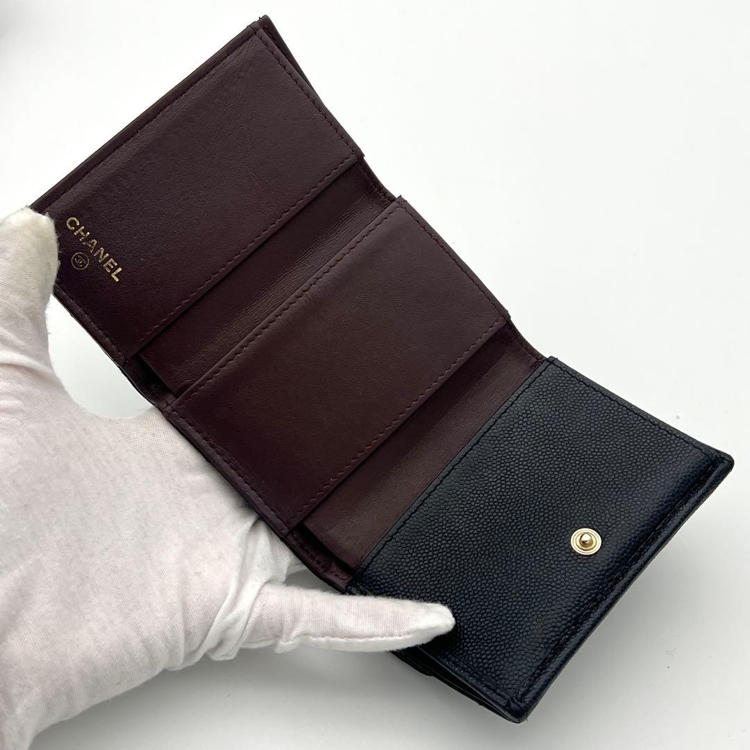 【極美品】シャネル マトラッセ キャビアスキン 三つ折り財布 ブラック 黒