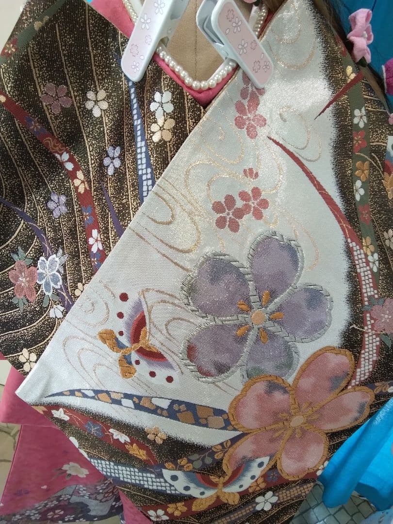 超得】振袖フルセット、正絹振袖成人式、半襟重ね衿、帯揚げ帯締め、西陣袋帯、襦袢