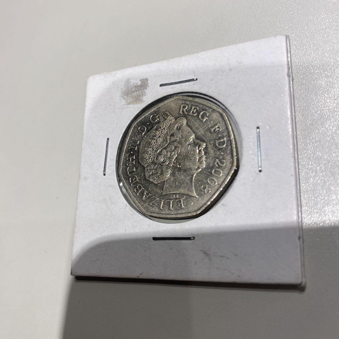 アンティーク　イギリス　FIFTY PENCE エリザベス女王　ライオン