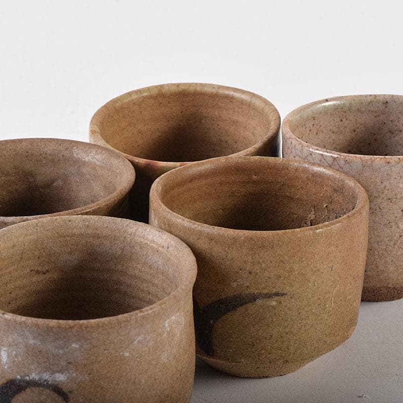 唐津焼　古唐津　絵唐津　酒盃　ぐい呑み　在銘　５客まとめて　V　R8013