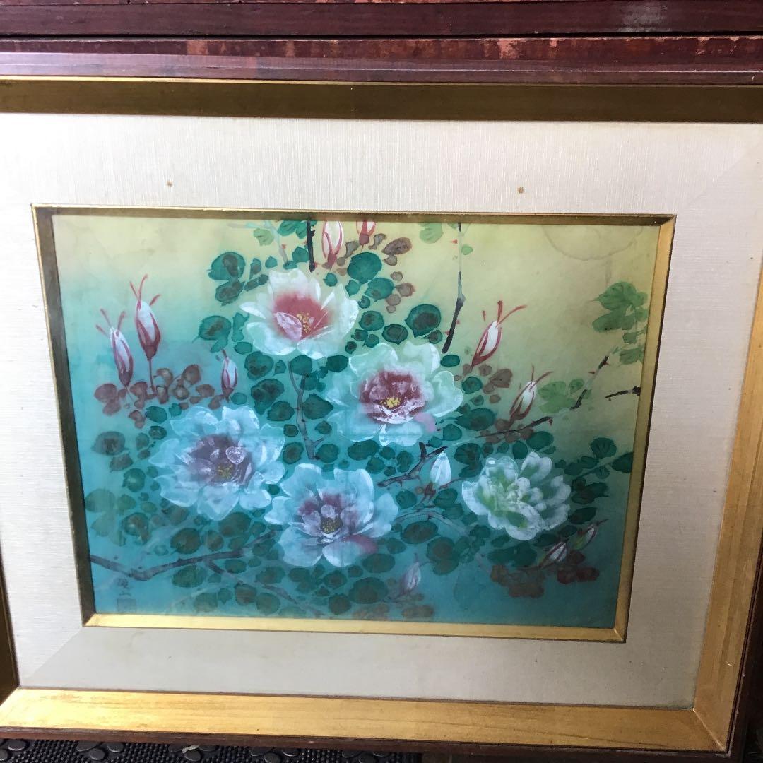 絵画 油絵つるバラの絵画です。銘有り。硯山作。新春売り切り価格です‼️