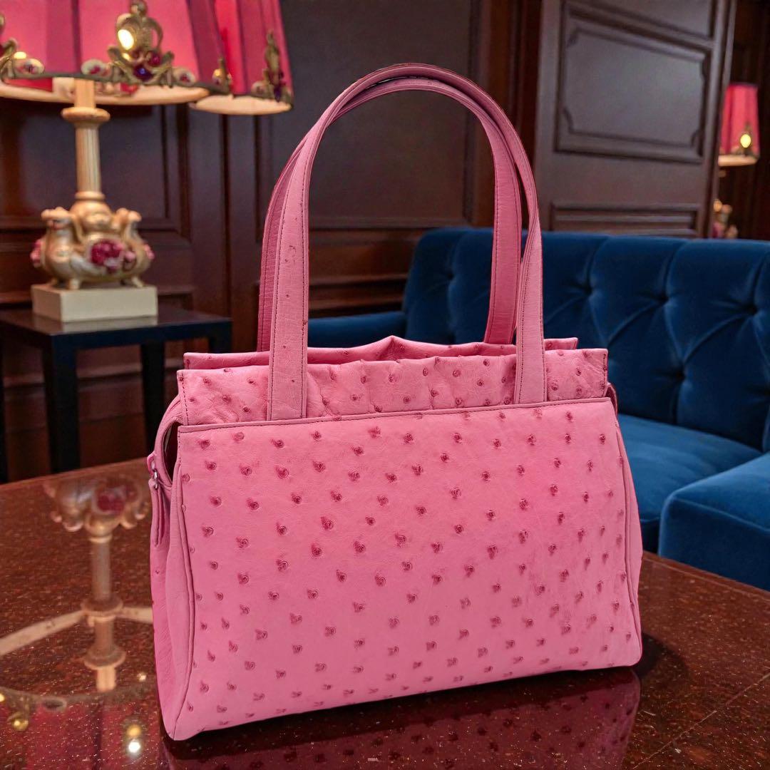 JRA ハンドバッグ オーストリッチ 本革 フルポイント 貴彦 ピンク 底鋲