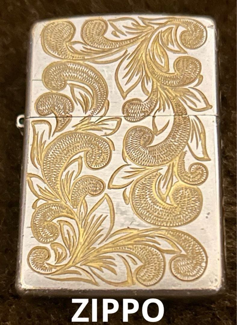 5面手彫りのアメリカ製ZIPPO ライター　真鍮に銀