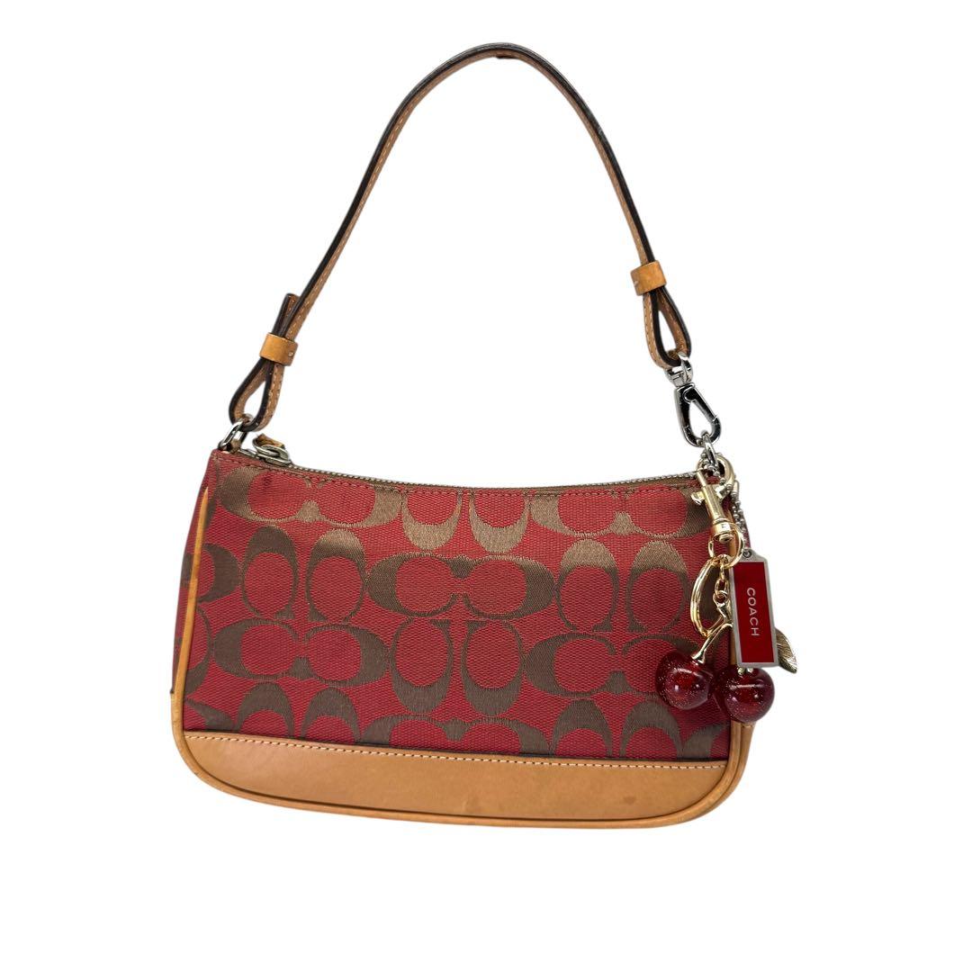 美品 COACH ハンドバッグ アクセサリーポーチ シグネチャー レザー