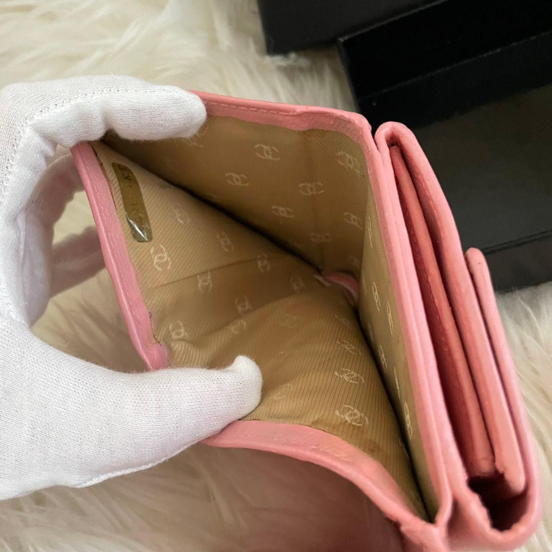 シャネル CHANEL 財布 三つ折りピンク ココボタン ココマーク