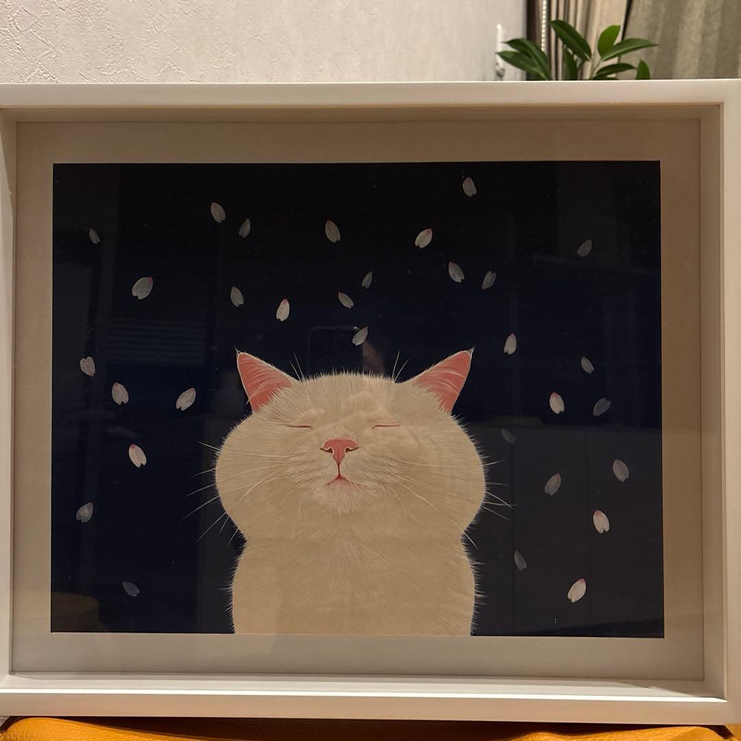 伊藤清子/さくらさくら F6号 日本画 猫