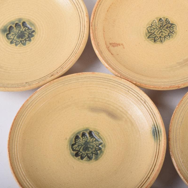 和食器　黄瀬戸　加藤春二作　桐文　銘々皿　六客　共箱　C　7435