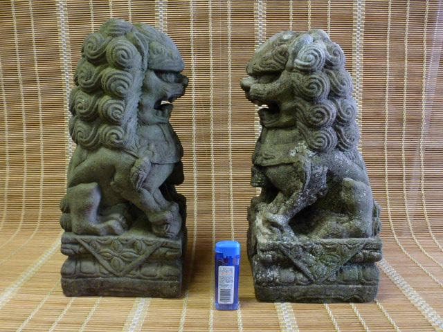 時代　アンティーク　狛犬　一対　石彫　彫刻　縁起物　魔除け　骨董