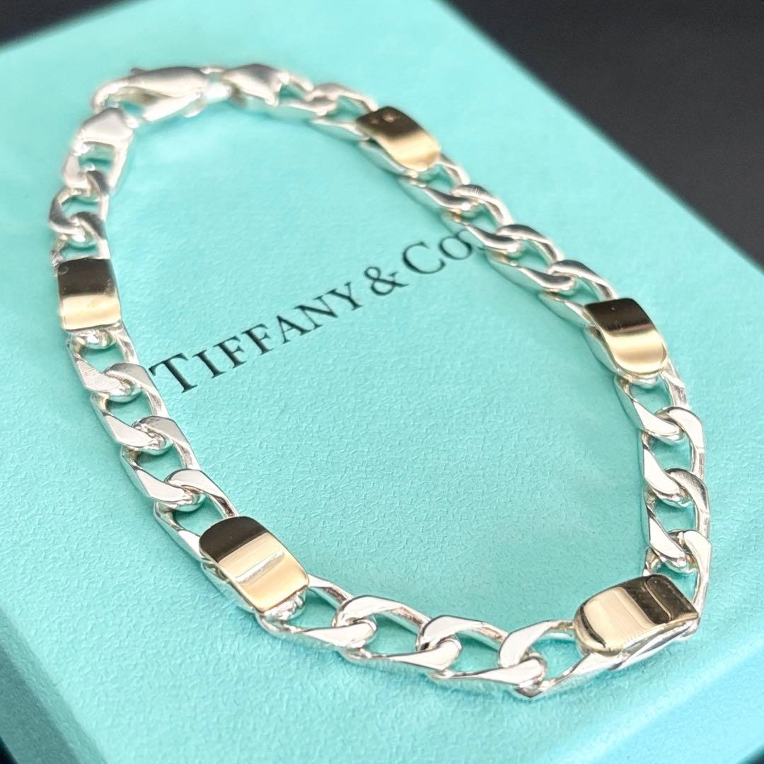 極美品 Tiffany コンビ フィガロ 18金 チェーン ブレスレット