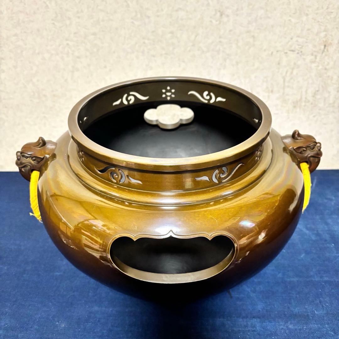 風炉 茶釜 電熱器 唐銅鬼面風炉 在銘 野々田製電熱器 敷板 底瓦 茶道具