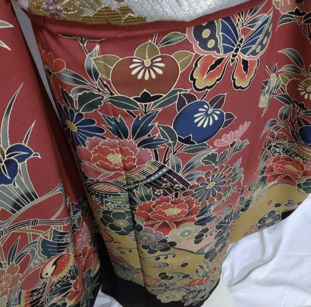 着物　振袖フルセット　京紅型　型染め　宮崎紅型　落款有　成人式　卒業式　赤