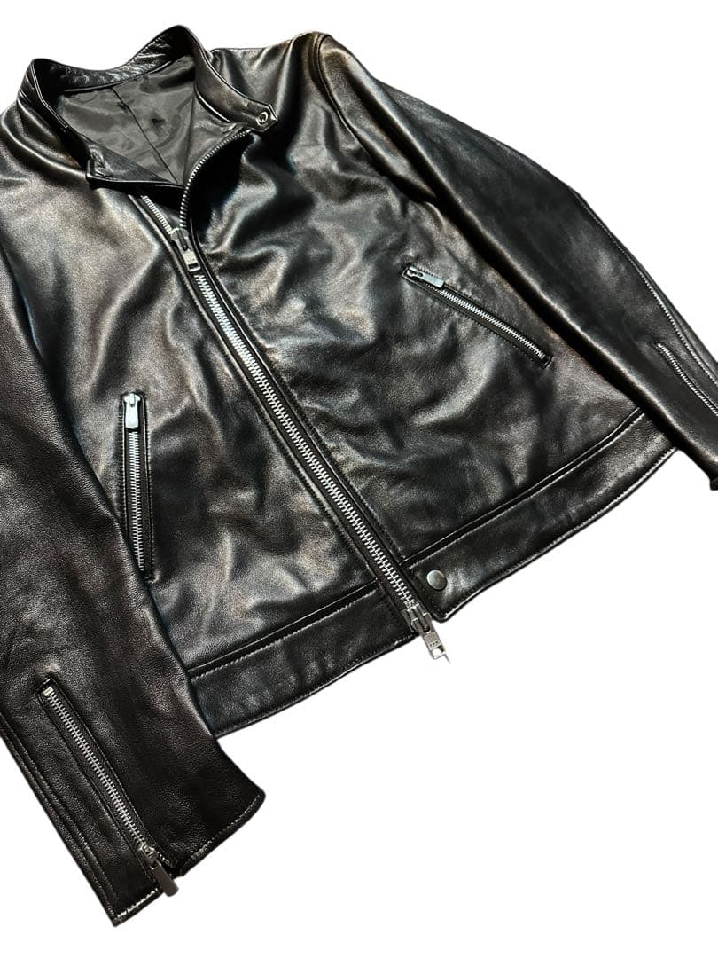 良品！手触り最高！高級レノマオム ラムレザーシングルライダース ジャケット M