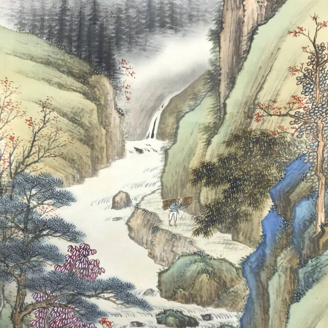 【真作】長井介浦/秋景山樵画賛/山水図/秋景山水図/掛軸/名家伝来/AD-282