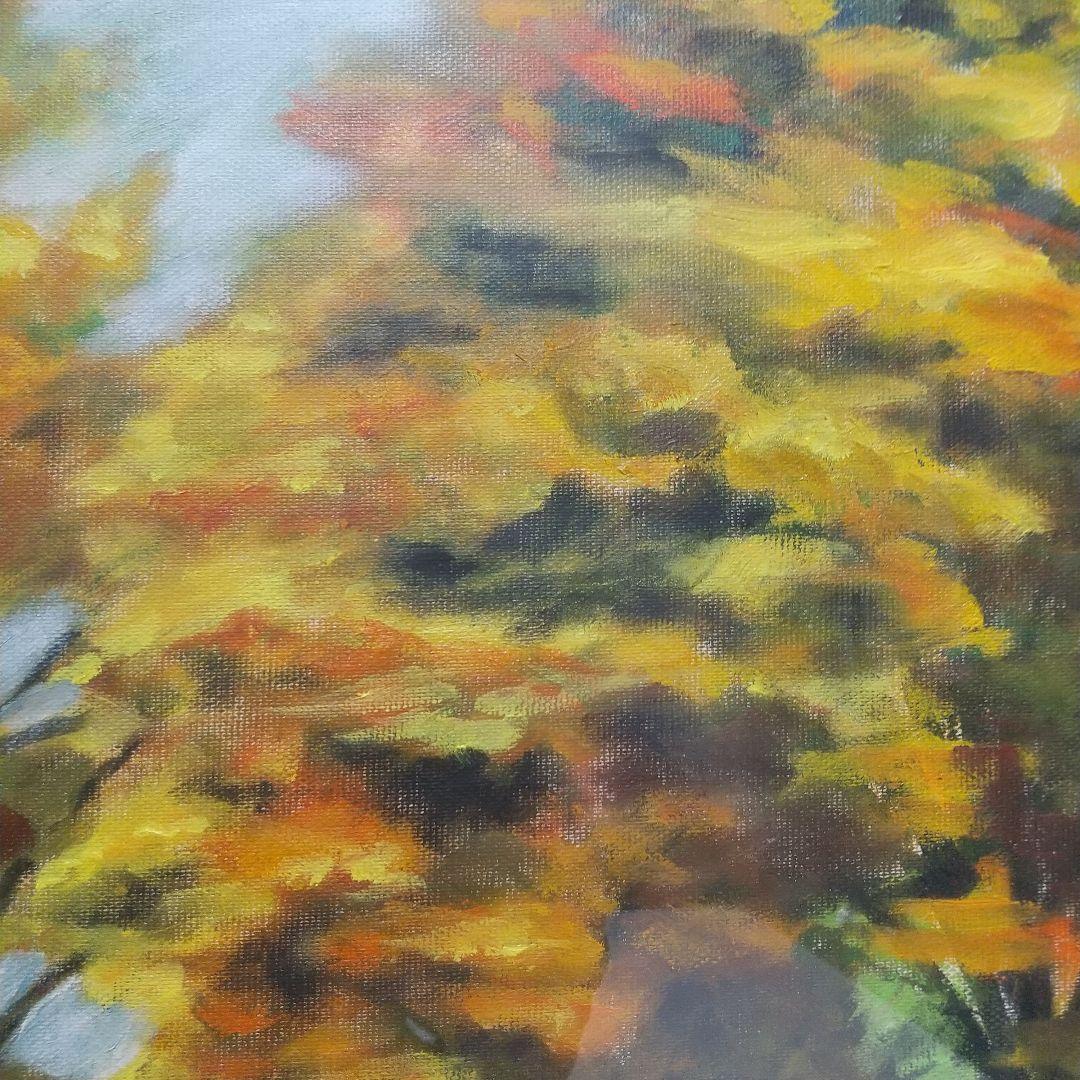 秋の風景 油彩画 金色フレーム付き