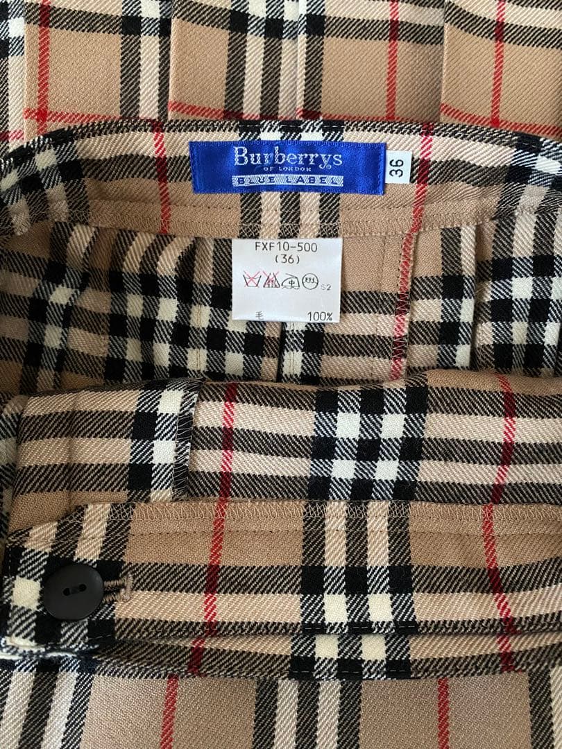 バーバリーブルーレーベル　チェックプリーツラップスカート　36