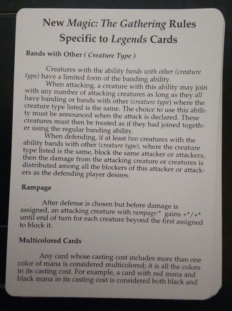 MTG Legends 1994 英語版 ルールカードセット 約36枚