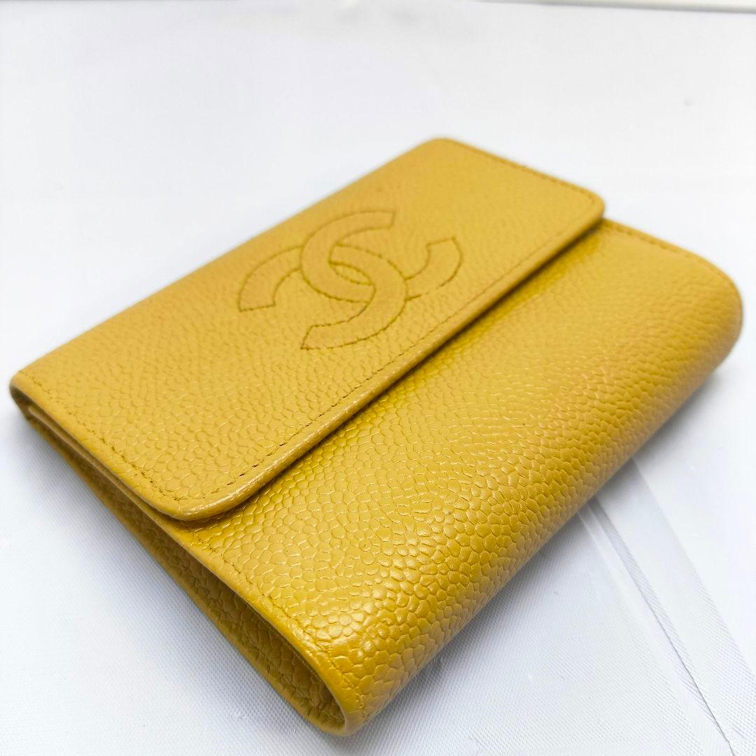 シャネル キャビアスキン 3つ折り財布 コンパクト ウォレット ココマーク