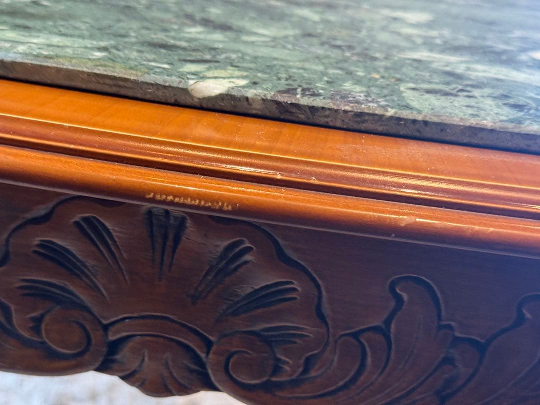 大理石　センターテーブル　ローテーブル　グリーン　クラシック　猫脚　アンティーク