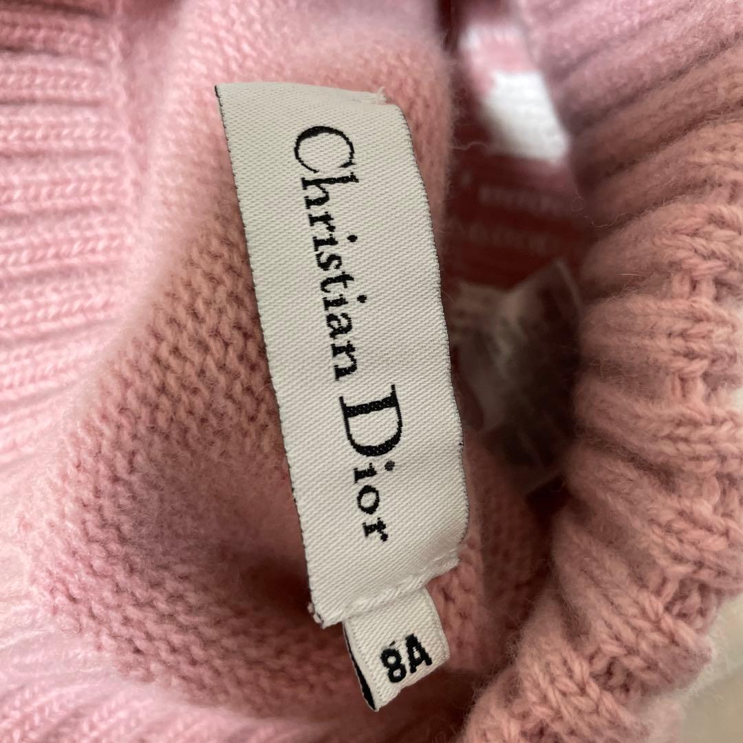 DIOR ディオール　ニット帽　ボンボン付きカシミヤウール　ロゴ入り　ピンク